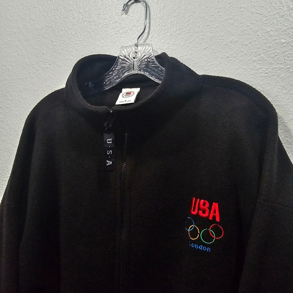 Vintage USA Olympic Committee London Fleece Jacket Mens XL Black Full Zip USA